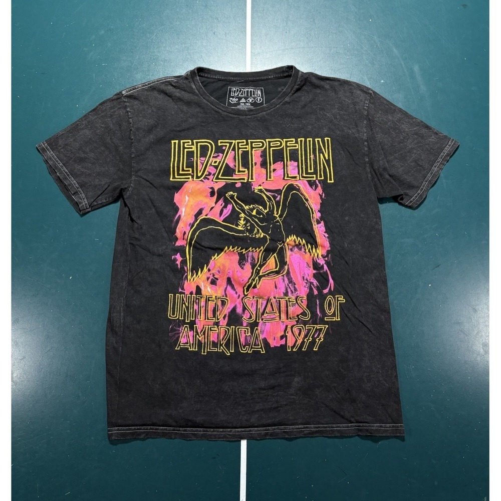 Led Zeppelin Faded Falling T-shirt Men's Medium Black Acid Wash Graphic Tee